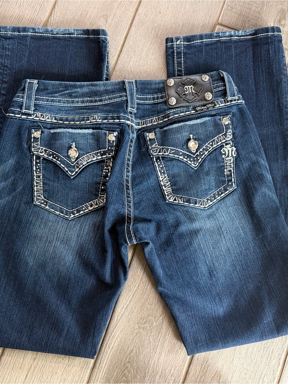 Miss Me Women Jeans - Dark Blue Embellished Back Pocket Boot Cut Jeans